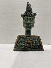 Vintage Crushed Malachite Mayan Aztec Head Bust Cabeza De Palenque Figure picture