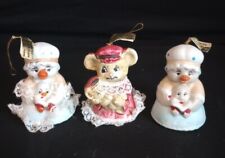Lot of 3 Vintage JASCO CARING CRITTER CHIMERS Bisque Porcelain Bell Ornaments picture