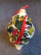 Beautiful Holly & Berries Design Glass Spinner / Top Style CHRISTMAS ORNAMENT picture