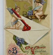 1910 Be My Valentine Postcard John Winsch Embossed Cupid Letter Heart Angels picture