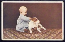 VTG Postcard Antique (1915-30) Hunting Fleas, Baby & Dog Puppy picture