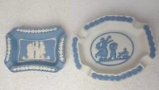 Vtg 1942 Occupied Japan Wedgwood Style Blue Jasperware Set of 2 Ashtrays Dishes picture