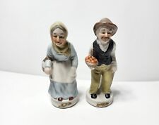 Vintage Old Man and Woman Village Basket Porcelain Ceramic Figurines  picture