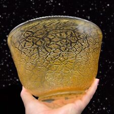 Large Hand Blown Art Glass Bowl Yellow Textured Glass Hand Made Glass 9”W 5”T picture