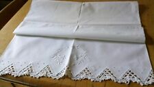 STUNNING HAND EMBROIDERED  PURE  COTTON PILLOWCASE - LACE TRIM picture