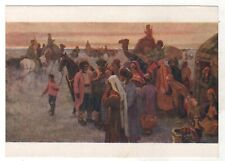1958 Civil War Horse Boy Camels Turkmen fine arts Ethnic OLD Russian postcard picture