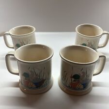 Vintage set of 4 1985 Signed Duck Mallard Patchwork Quilt Coffee Mugs picture