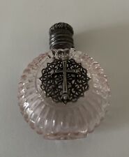 Holy Water Bottle-pink glass -pressed motif of Holy Cross-antique silver picture