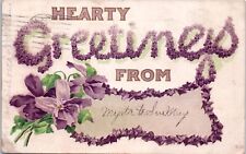 VTG Hearty Greetings From Postcard Flowers Posted 1909 Divided Back Embossed picture