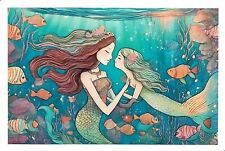 NEW Custom Designed Printed 4x6 Postcard Mermaid Mother's Day Child Ocean Fish picture