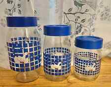 Vintage Carlton Glass Blue Duck Goose Storage Jars - 3pc Set With Lids picture