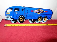 14 x 5 in BLUE SUNOCO GASOLINE DELIVERY TRUCK ADV. SIGN DIE CUT METAL # Z 250 picture