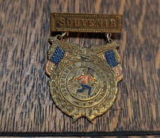 Vintage FIREMEN'S CELEBRATION Souvenir pin badge RARE old fire department truck picture