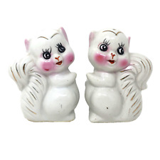 Vintage Hand Painted Anthropomorphic Squirrels Salt and Pepper Shaker White Gold picture
