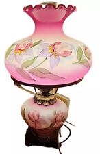 Hedco Inc Pink Huricane Glass 3/Way Brass Lamp 21