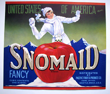 Original old SNOMAID apple crate label Pacific Fruit & Produce Co Seattle WA picture