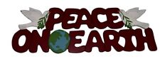 Vintage Santa’s World Kurt Adler Wooden Painted Sign Peace On Earth 17.5”x5.5” picture