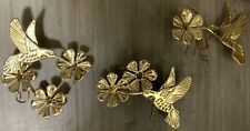 Vtg Gold Tone Brass MCM Hummingbird Floral Wall Hanging Decor 3 Piece Copper picture