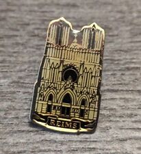 Iconic Gothic Reims Cathedral Catholic France Vintage Souvenir Lapel Pin picture