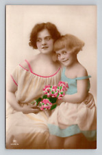 RPPC Colorized Young Woman w/ Child Real Photo, Antique B4 picture