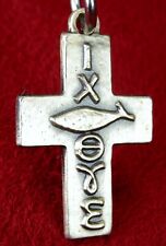 Bishop's Vintage Sterling Silver Jesus Christ Christogram Cross Crucifix Pendant picture