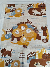 Vtg House N Home Children's Fabric Mod Lions Cats Print 66x45