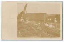 c1910's Locomotive Wreck Disaster Crane CMStP&P Nachusa IL RPPC Photo Postcard picture