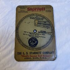 Vintage L. S. STARRETT Screw Threads & Tap Drill Sizes Dial Chart USA 🇺🇸 picture