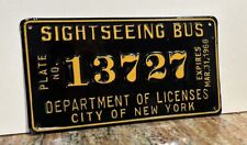 Vintage New York City SIGHT SEEING BUS License Plate #13727  Expires 1966 NEW  picture