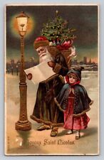 c1905 Old World Santa Claus Streetlamp Toy Tree Girl  Gilt Christmas P261 Posted picture