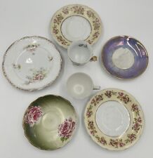 5 MISMATCHED VINTAGE DECORATIVE SAUCERS AND 2 MISMATCHED SMALL TEA CUPS/EXPRESSO picture