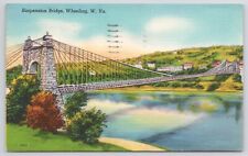 Wheeling West Virginia Suspension Bridge Posted 1951  Linen Postcard picture