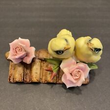 Vtg Capodimonte Cardinal Yellow Bird Couple Lovers Porcelain Pink Rose Figurine picture