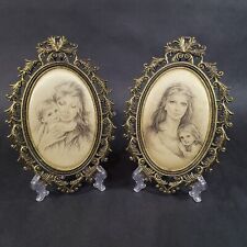 Giuseppe Tarantino Satin Framed Picture Mother and Child Ornate Brass Oval SET picture