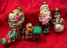 Set Of 4 Old World Christmas  Blown Glass Ornaments Stocking Snowman Santa Train picture