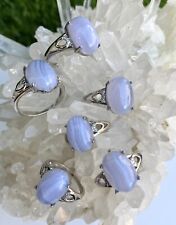 Wholesale Lot 6 Pcs Natural Blue Lace Agate White Bronze Rings Crystal picture