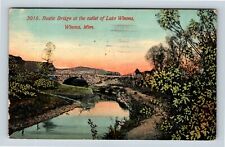 Winona MN, Sunset, Lake Outlet, Rustic Bridge, Minnesota Vintage Postcard picture