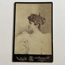 Antique Cabinet Card Photograph Beautiful Young Woman Great Pose Broadway NY picture