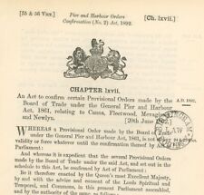 Antique Act of Parliament Pier Harbour Canna Fleetwood Newlyn 1892 politics picture