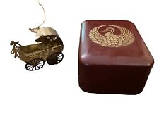 Vintage Japan Baby Stroller Ornament In Stork Lacquer Box picture