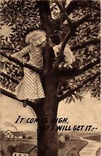 1911 Romance Couple in Tree IT COMES HIGH BUT I WILL GET IT Postcard picture