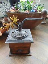 authentic antique old vintage COFFEE GRINDER MILL wood & cast metal picture