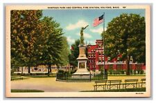 Holyoke MA Hamden Park and Central Fire Station Linen Postcard Posted 1941 picture