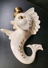 Vintage kitch fish dolphin Gold top Hat  Scales ceramic wall Art Anthropomorphic picture