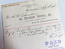 Vintage 1886 Bill Head/Receipt*ROBERT STEEL*Phila. PA*LIQUOR WHISKEY SHERRY (J7) picture