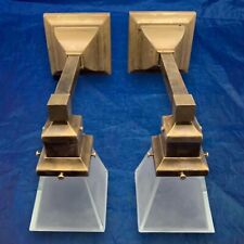 Rewired Pair Brass Arts & Crafts Mission Sconces Square Shades 99B picture