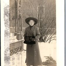 c1910s Winter Wonderland Lady RPPC Fancy Hand Warmer Allure Girl Real Photo A142 picture