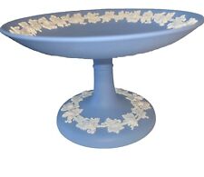 Antique Wedgwood Jasperware Blue White Grapevine Pedestal Footed Compote picture