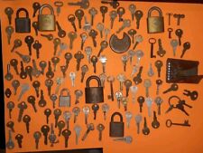 Large Old Key Lot Vintage Heavy Metal Brass Antique Keys Locks Padlocks 4+ Pound picture