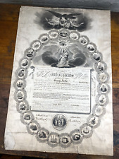 Rare 1845 I.O.O.F. Membership Cert., Olive Branch Lodge MASS ~ Iconic Symbols picture